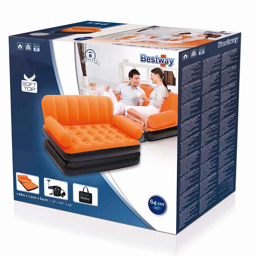 Bestway Multi-Max Air Couch With Sidewinder AC Air Pump Orange 3 Bestway Multi-Max Air Couch With Sidewinder AC Air Pump Orange
